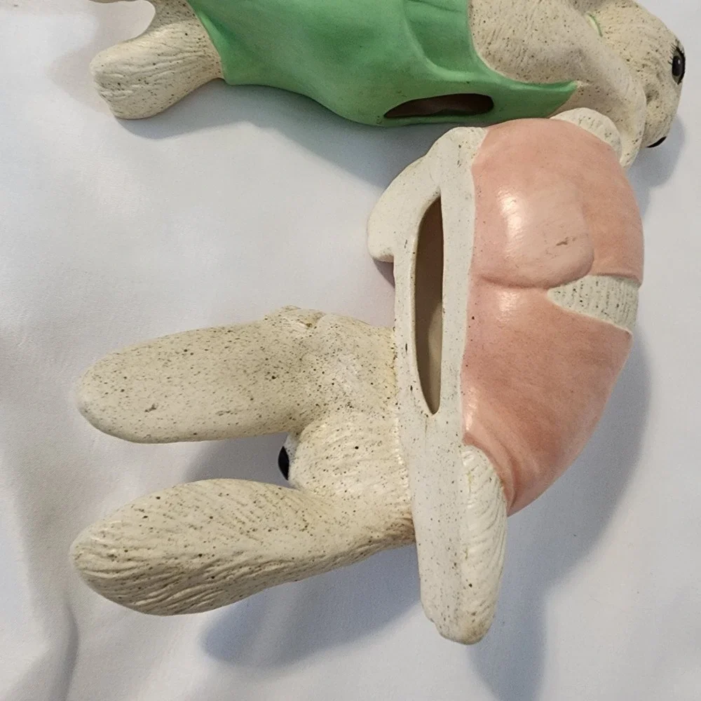 Lot Of 2 Vintage Ceramic Hanging Floppy-Ear Bunny Grannycore, Cottage